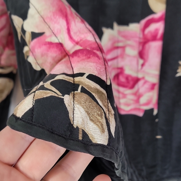 Carole Little 100% Silk Button Up Jacket Size L Floral Sequin Quilted Rose Lined - Picture 11 of 16